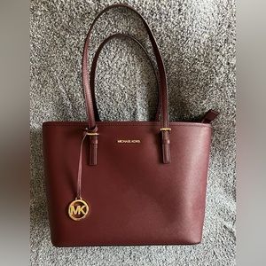 Michael Kors Burgundy Canvas Tote with Gold charm